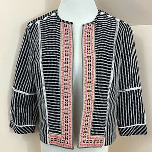 Rafaella Mixed Prjnt Black White Pink Open Cropped Blazer Jacket PS